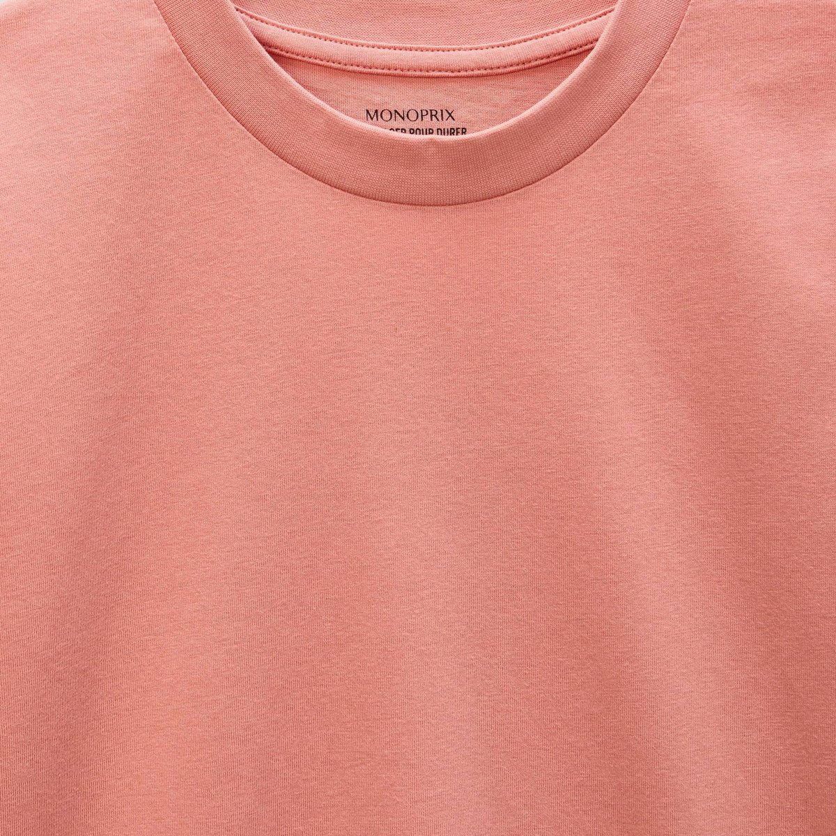 T shirt uni manches courtes en coton shrimp, MONOPRIX