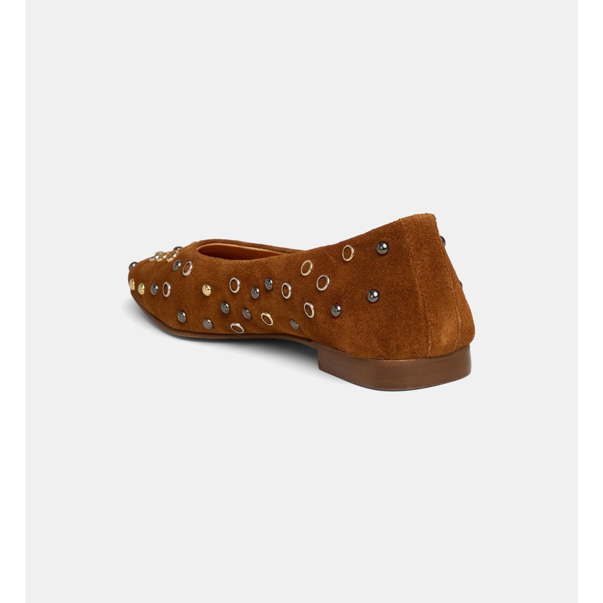 Ballerines blanche studs œillets cuir cognac, GALERIES LAFAYETTE