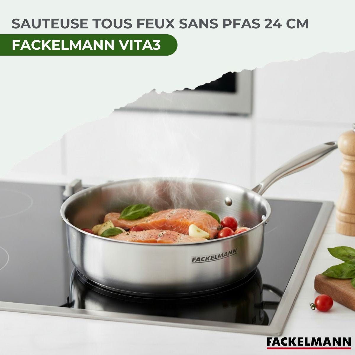 Sauteuse 24 cm en inox 18/10 Triply VITA3 inox, FACKELMANN