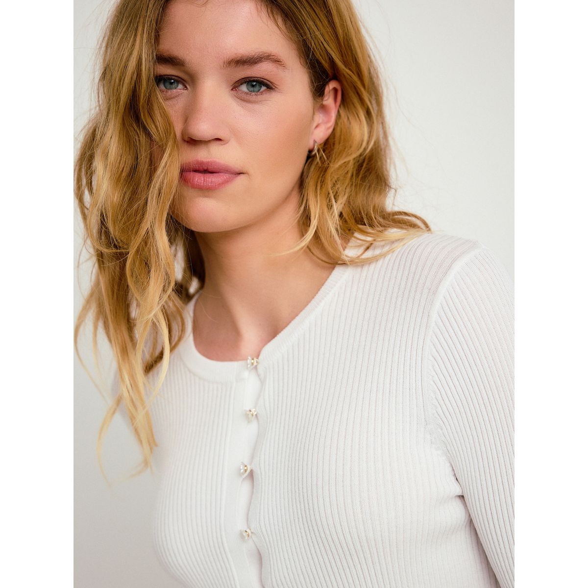 Cardigan en maille côtelée à boutons blanc, NEXT