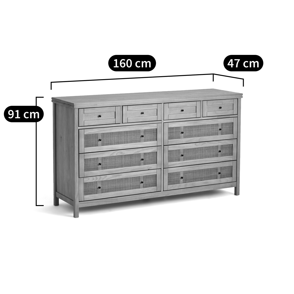 Commode en pin massif et cannage 10 tiroirs, Gabin naturel, LA REDOUTE INTERIEURS