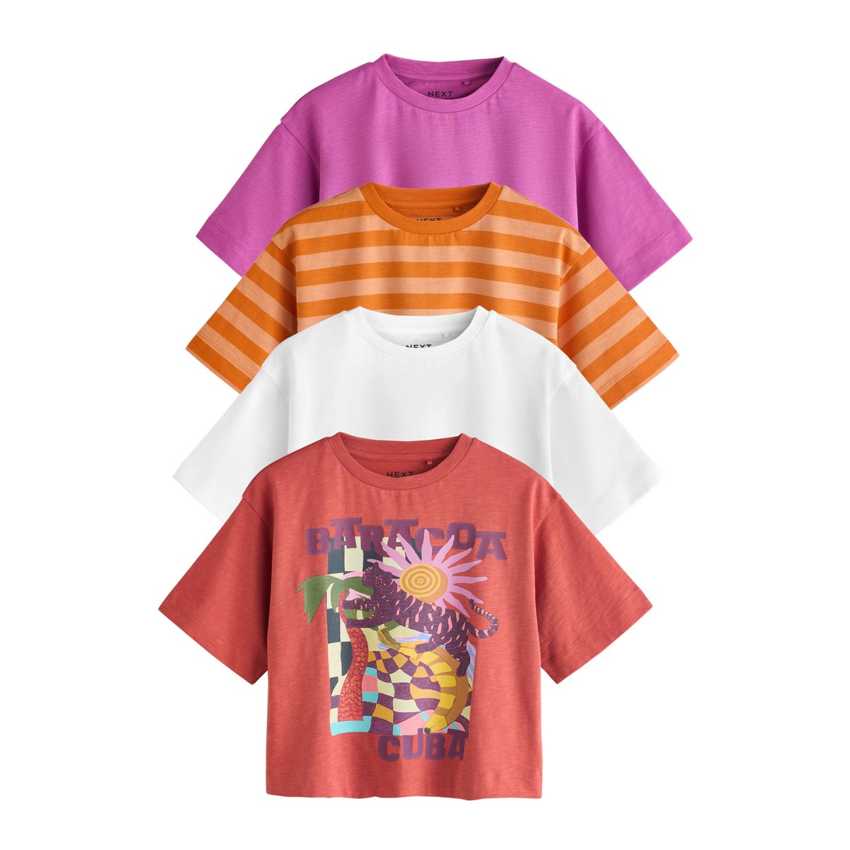 T-shirt à imprimé graphique, lot de 4 violet/orange, NEXT