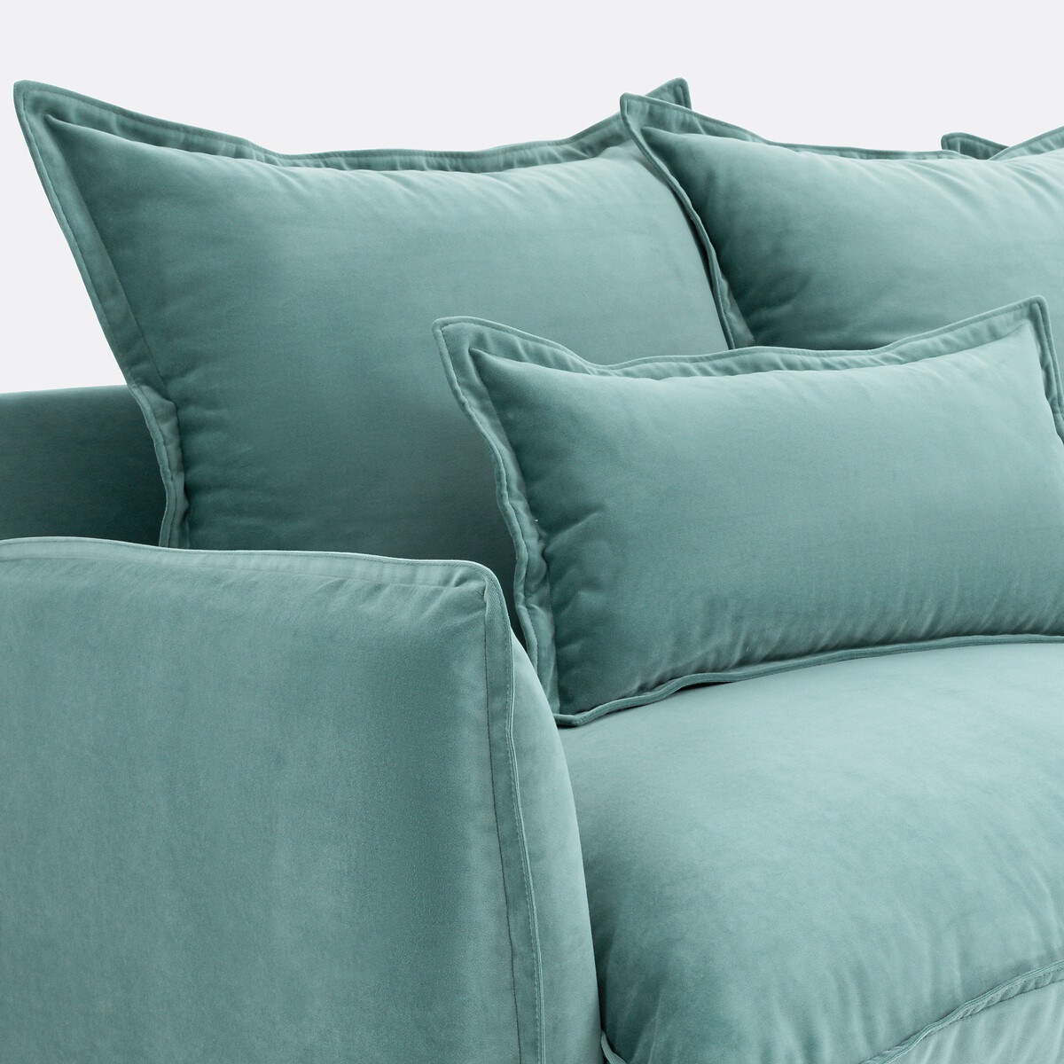 4-zits hoekbank rechts, omvormbaar, met afneembare hoes, in fluweel, ODNA celadon blauw, LA REDOUTE INTERIEURS