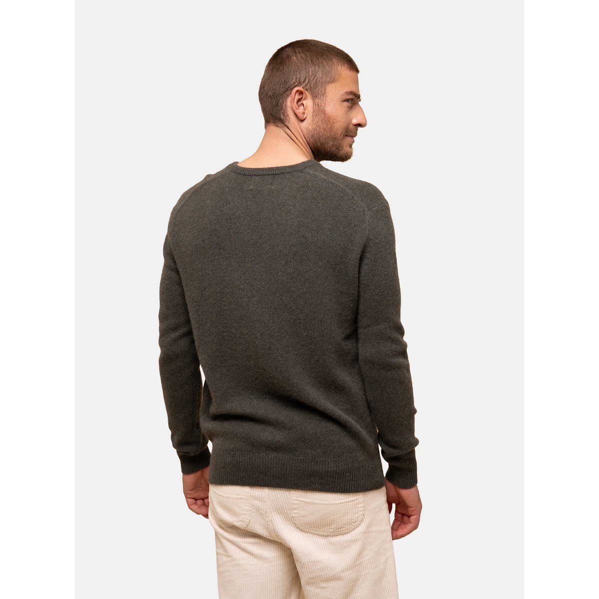 Pull Col V 4 Fils Kaki Chiné Nathan kaki chiné, JUST CASHMERE