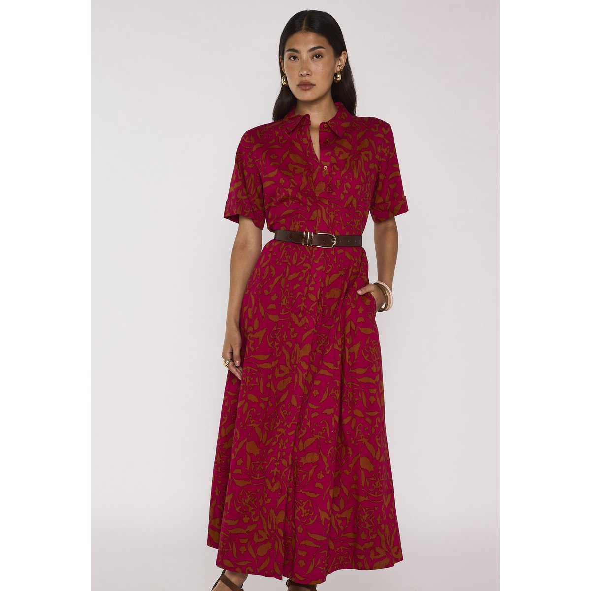 Robe droite imprimée en coton PALMA fuchsia, Maison 123