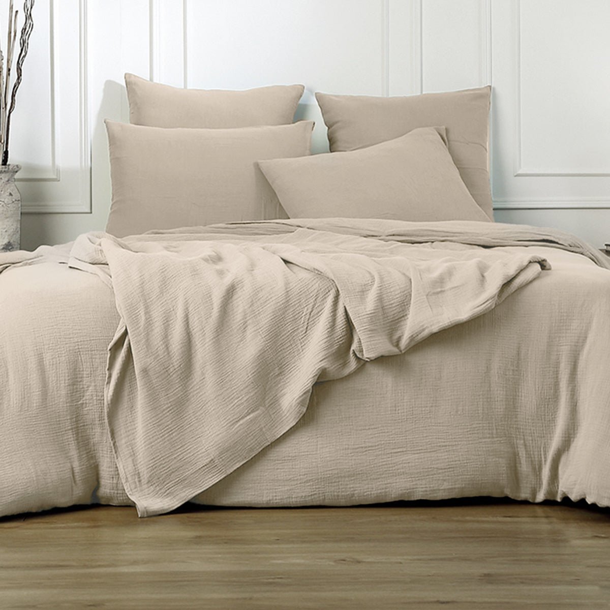 Taie d'oreiller (x2) gaze de coton ALMA Made in Europe beige clair, FEBRONIE