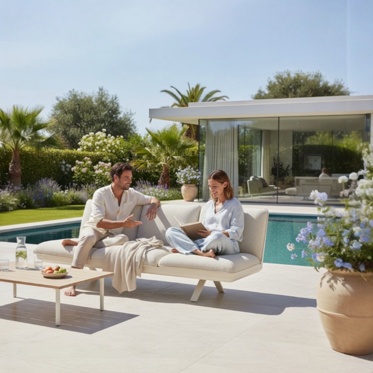 Canapé 3 places modulable en aluminium, CAMILLE beige, AU JARDIN DE CHLOÉ