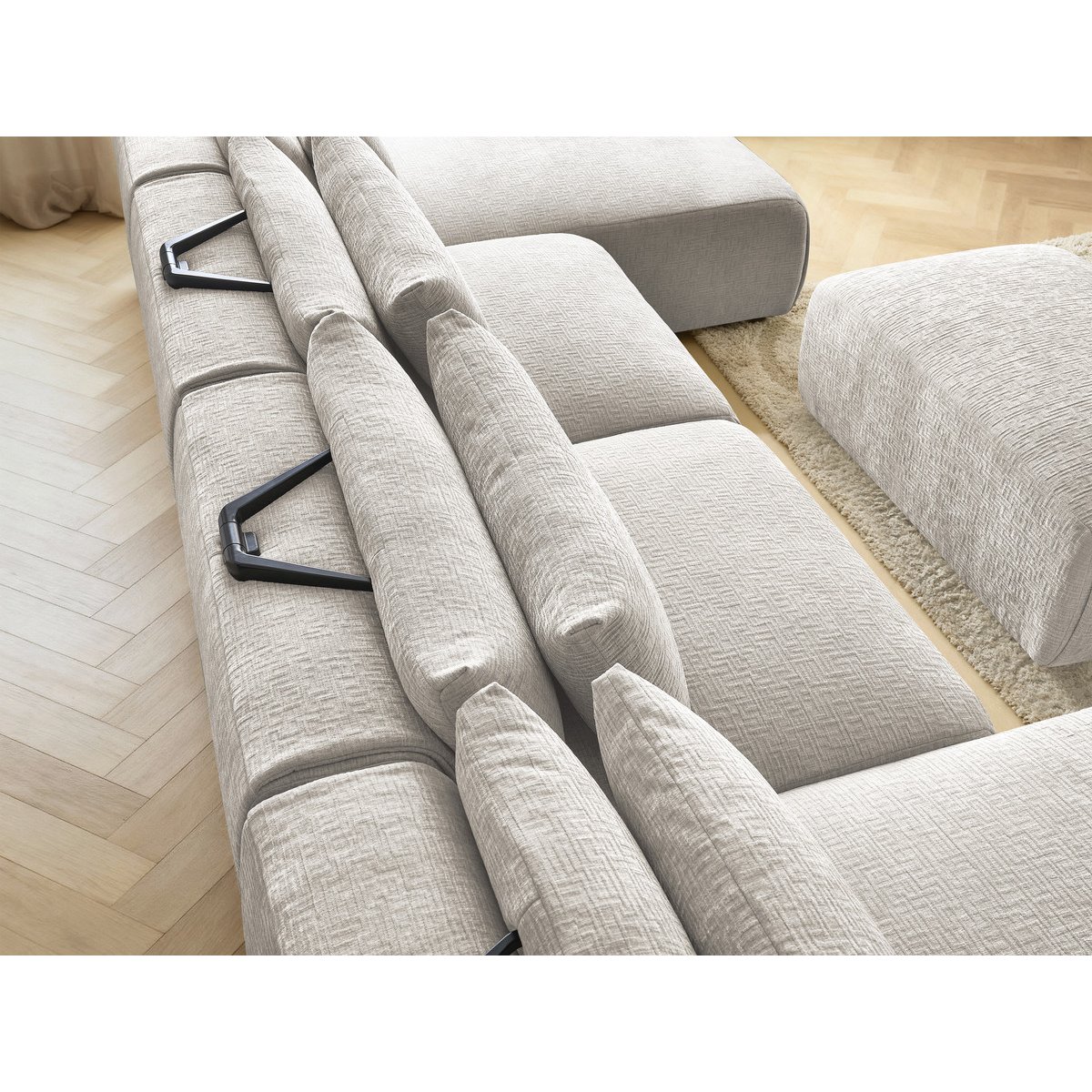 Canapé modulable 5 places en tissu texturé, JANA beige, BOBOCHIC