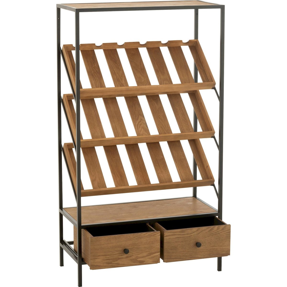 Meuble bar rectangulaire en bois pour rangement bouteilles bois naturel et noir mat, RECOLLECTION