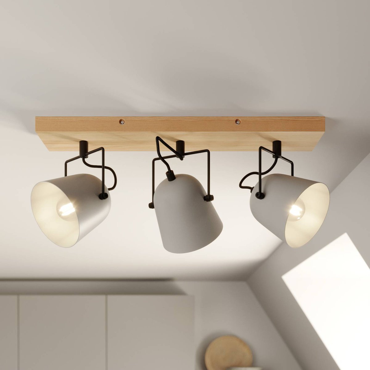 Spot en bois moderne, Adalin gris, bois clair, noir, LINDBY