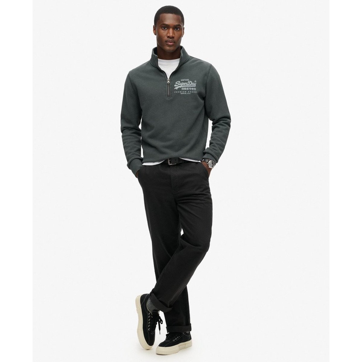 Haut classique à col zippé et motif noir délavé, SUPERDRY