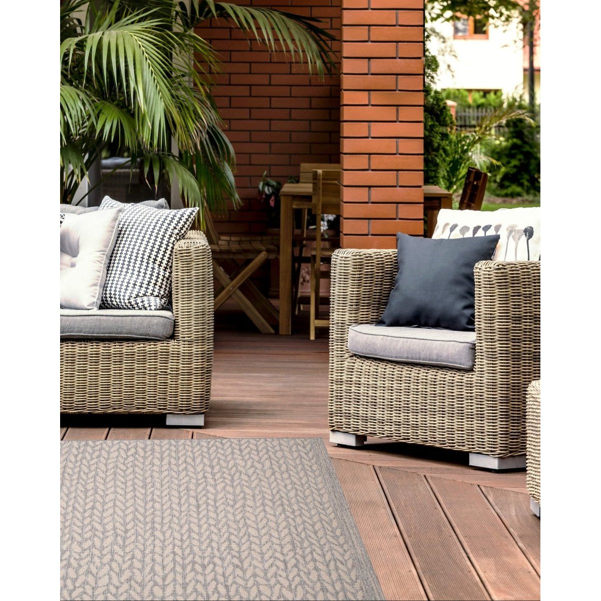Tapis deco interieur exterieur tressé LEAVES gris minéral, AFK LIVING