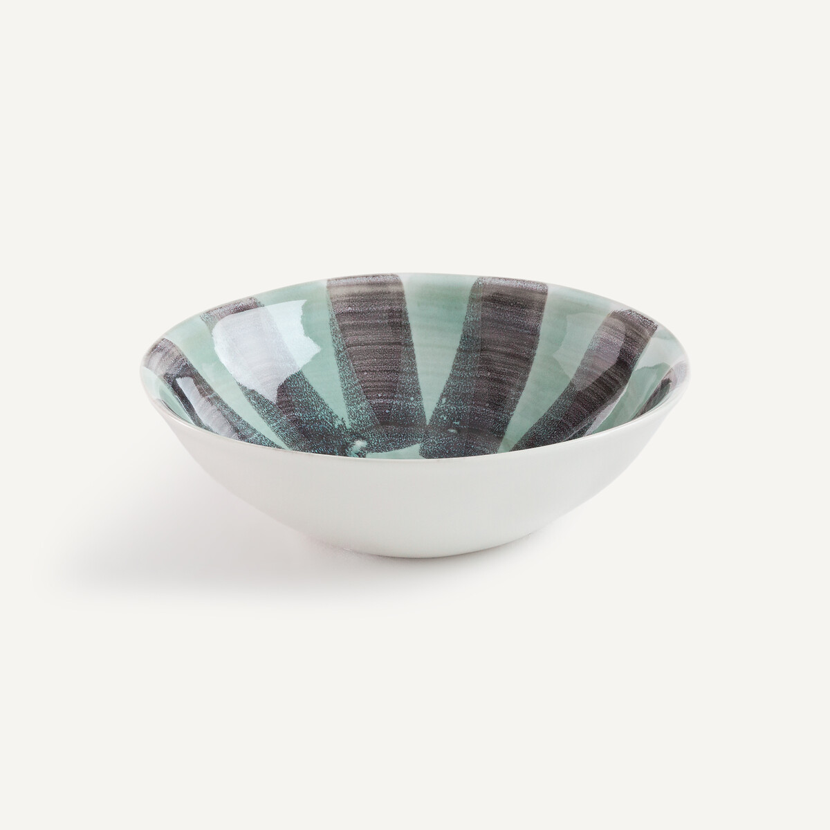 Lot de 4 bols en grès rayé, diamètre 19 cm, VIANA vert de gris/noir, AM.PM