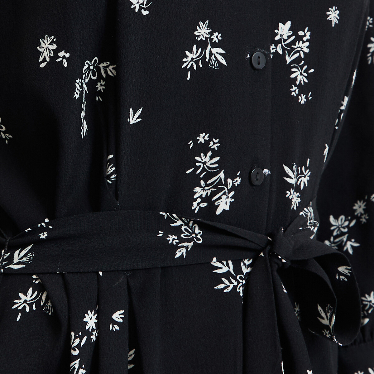 Robe évasée, imprimé floral, longue, manches 3/4 imprimé fond noir, LA REDOUTE COLLECTIONS