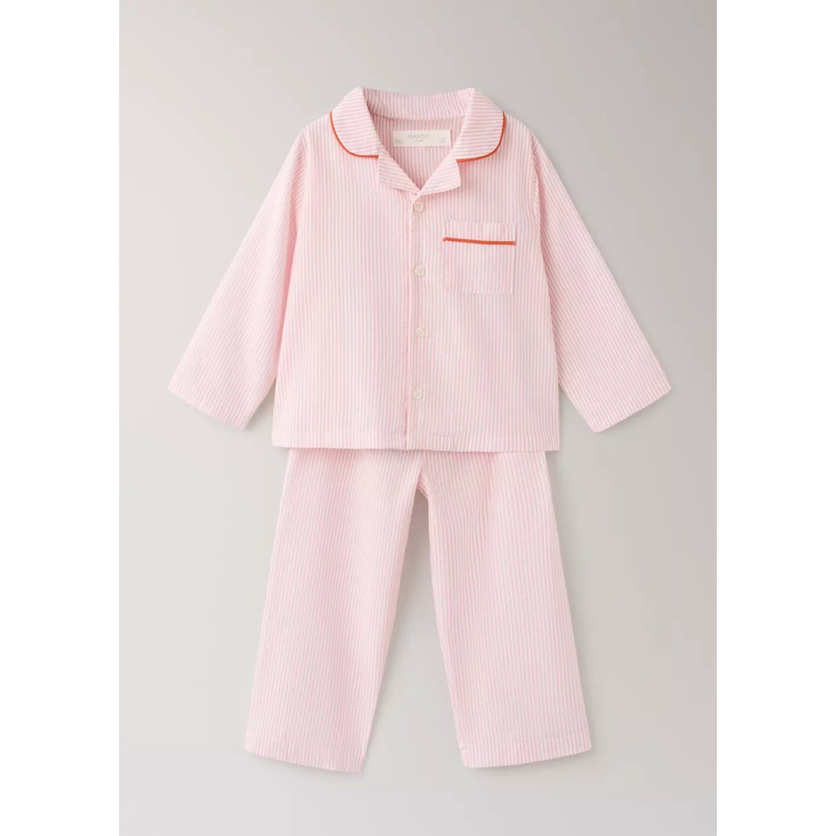 Pyjama enfant deux pièces coton seersucker à rayures rose pastel, MANGO HOME