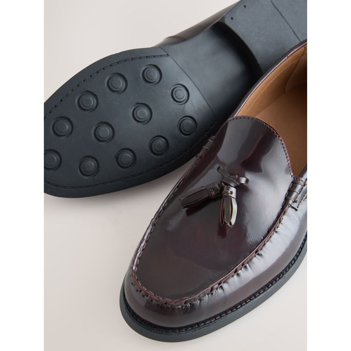 Mocassins à glands en cuir rouge bordeaux, NEXT