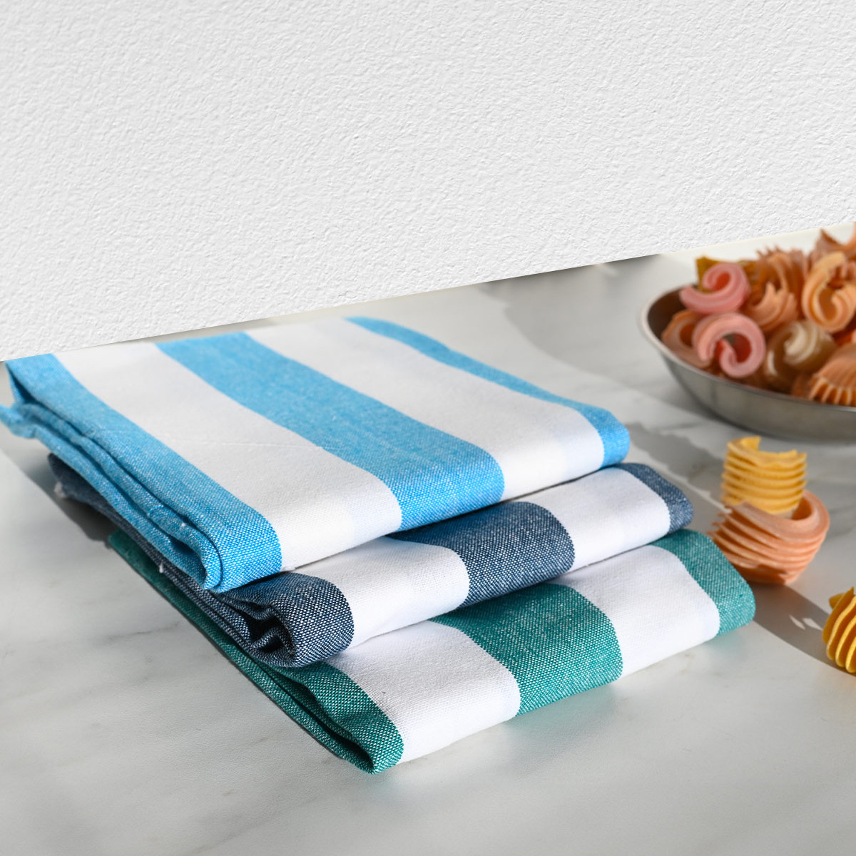 3 torchons assortis coton MELROSE aqua/petrol/lavande, SENSEI MAISON