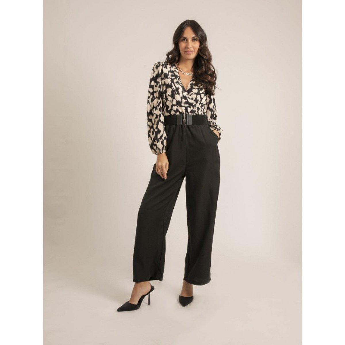 Combi Pantalon Avec Ceinture Emilor noir, DONA LISA