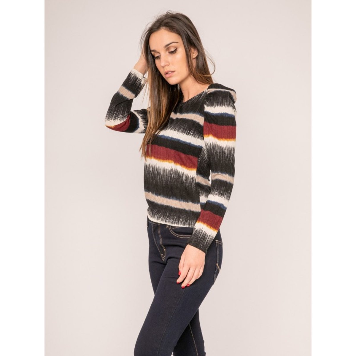 Top Manches Longues Motifs Fillo noir, DONA LISA