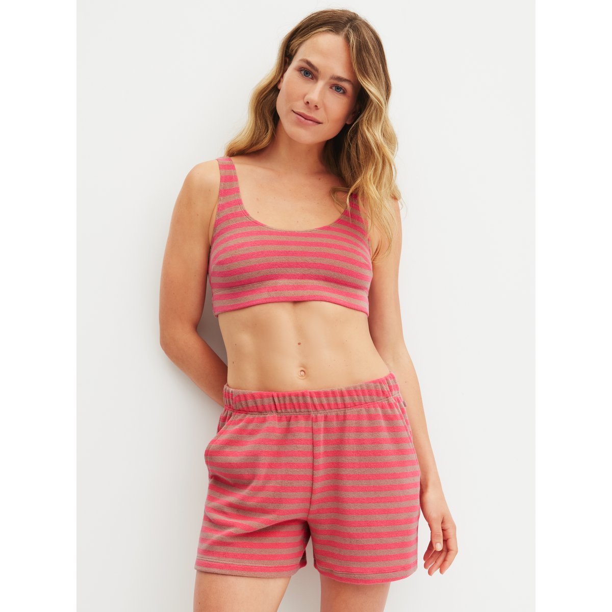 Bustier en tissu éponge Coton LOUNGE STRIPE timeless taupe, CALIDA