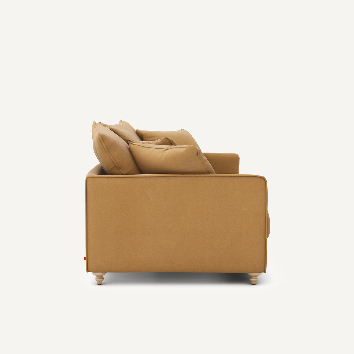 Canapé compact 3 places convertible en velours de lin, LAZARE caramel, AM.PM