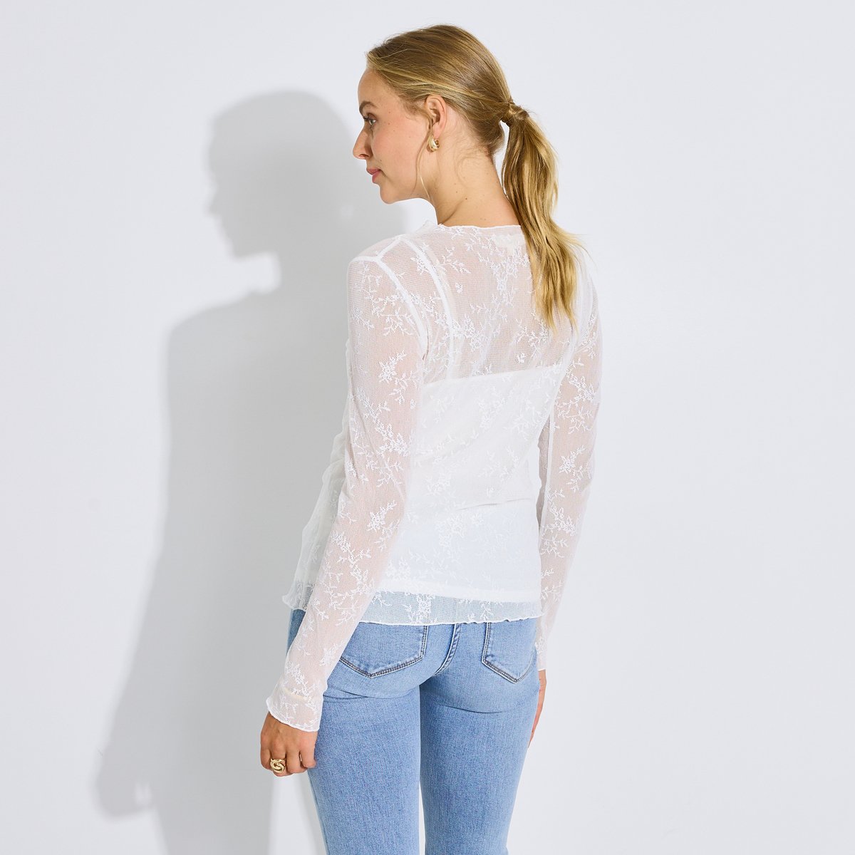 T-shirt effet superposé blanc cassé ecru, GRAIN DE MALICE