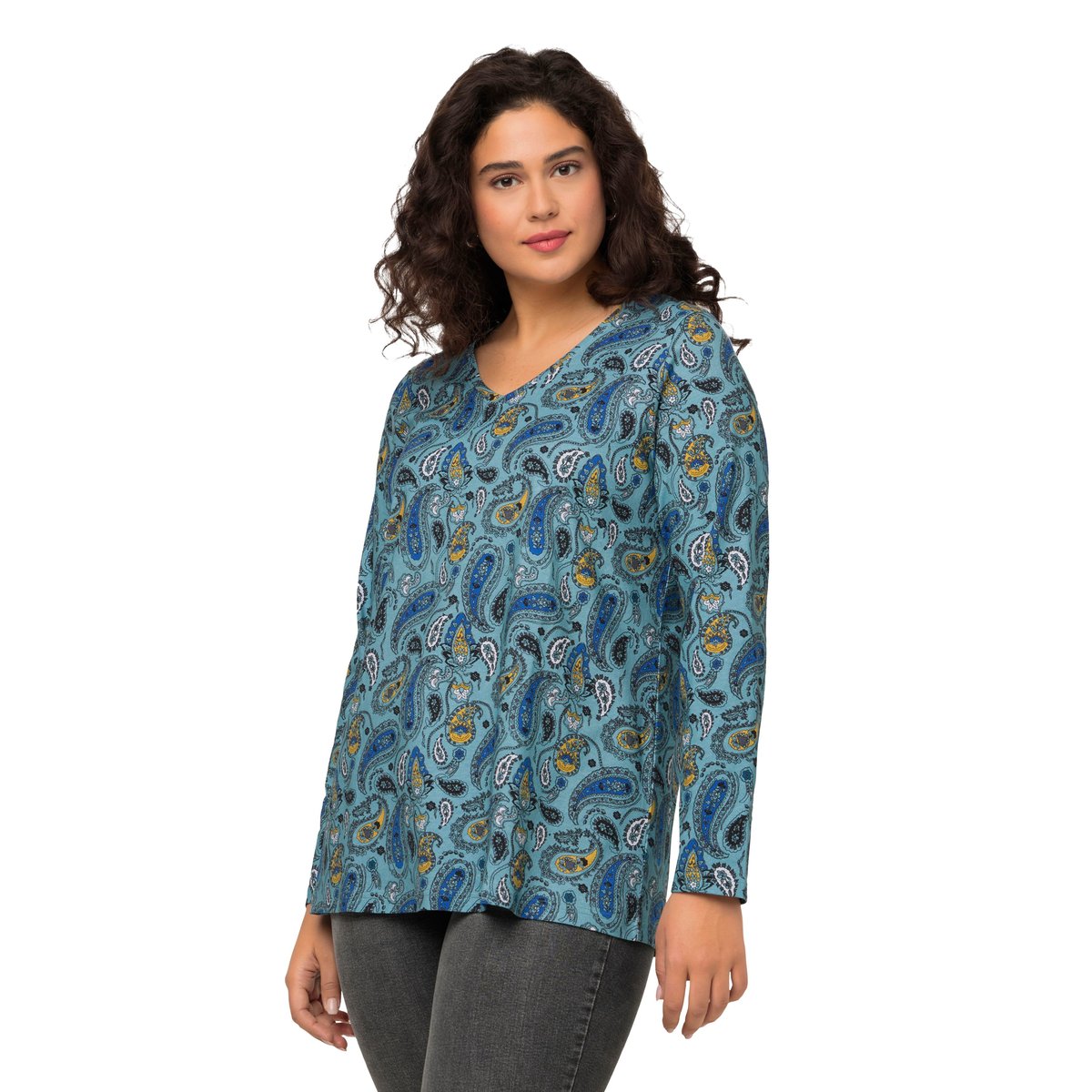 T-shirt motif cachemire à col en glace bleue, ULLA POPKEN