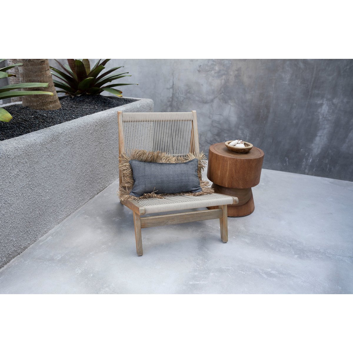 Housse de coussin en coton et raphia BONITA noir beige, BAZAR BIZAR