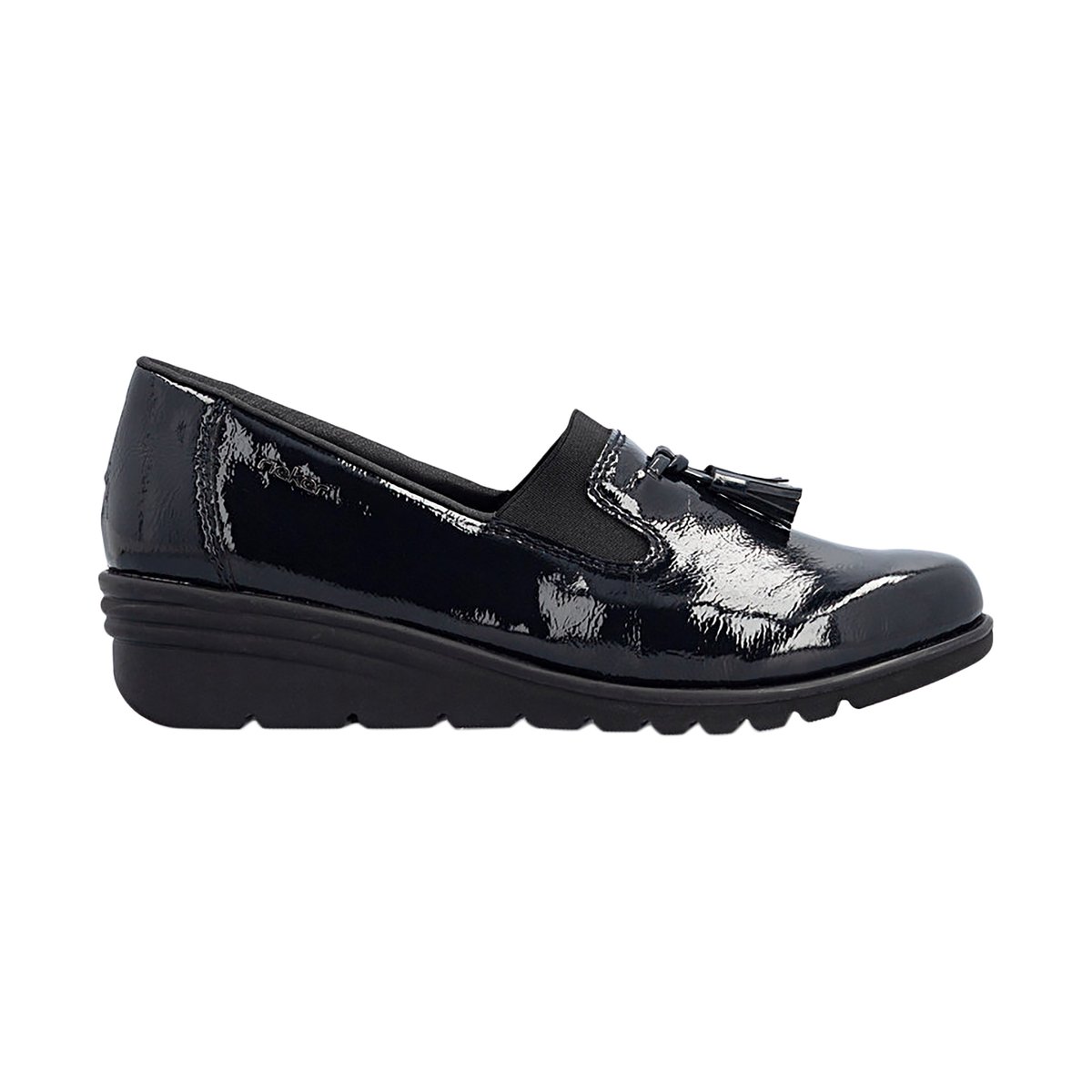 Mocassins Compensé Cuir Softlack bleu, RIEKER