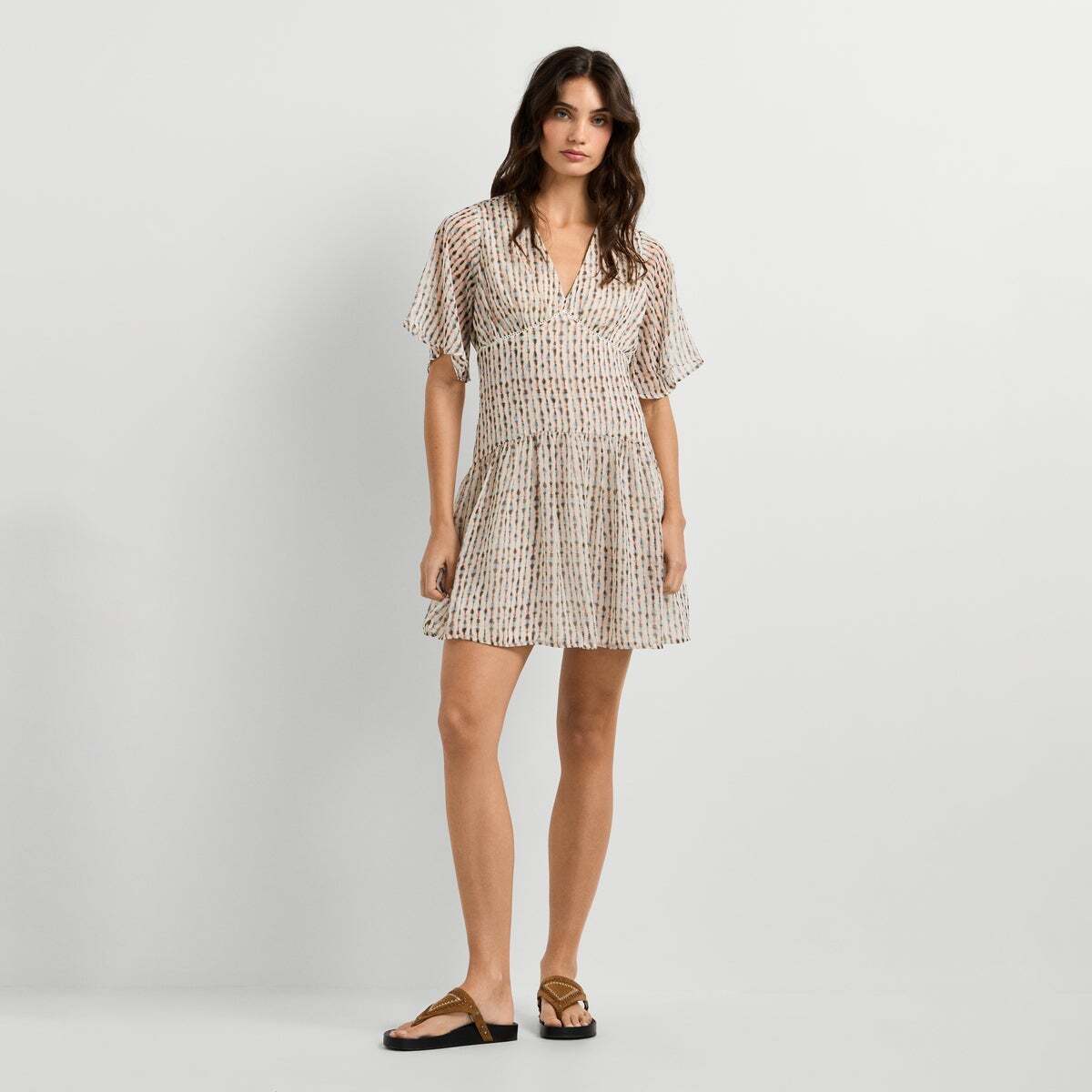 Robe Courte À Imprimé Ikat rose poudre rose, PEPE JEANS