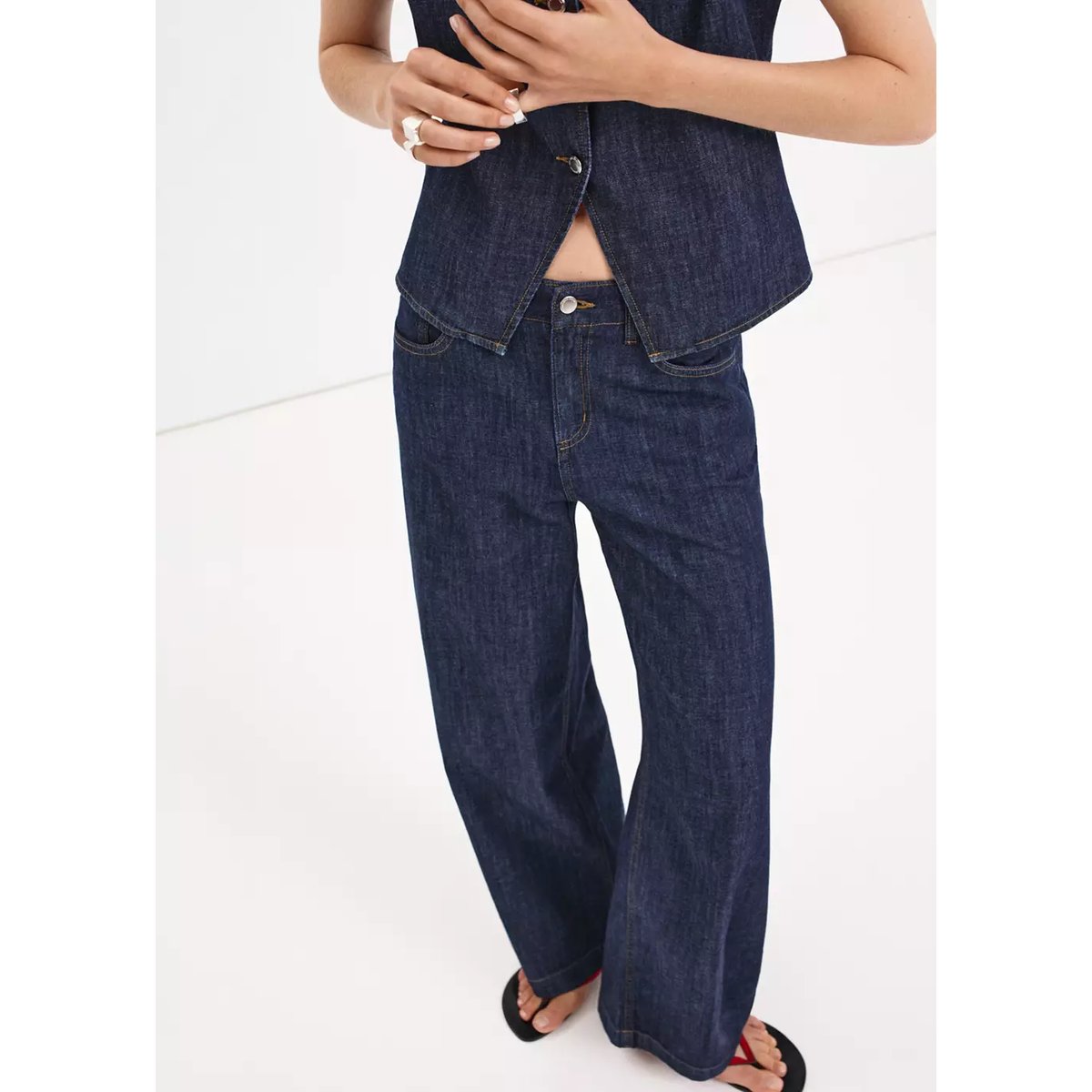 Jean wideleg rinse wash bleu, MANGO