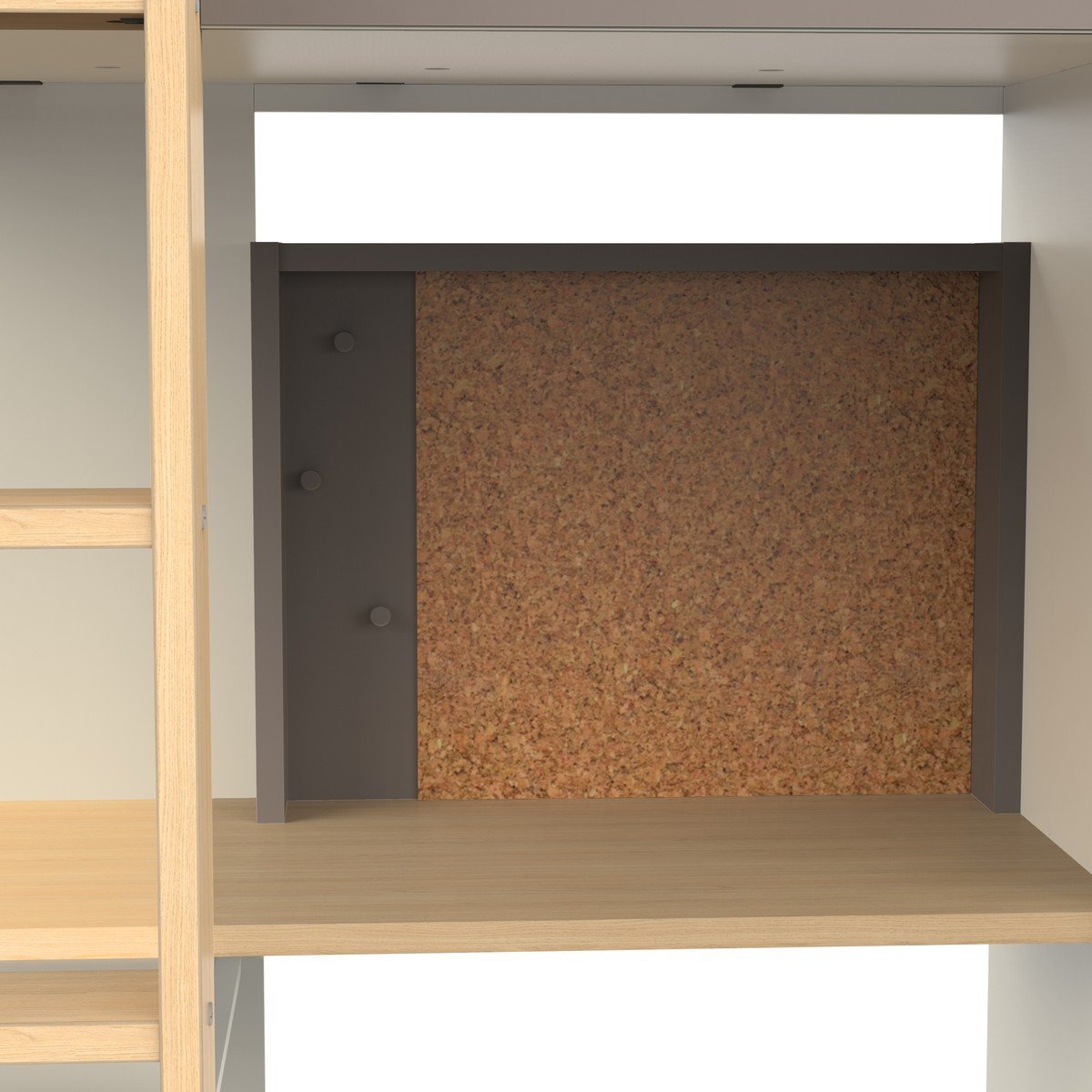 Lit mezzanine avec bureau et armoire H183 cm - CAMILLIA argile / gris / chêne, CALICOSY