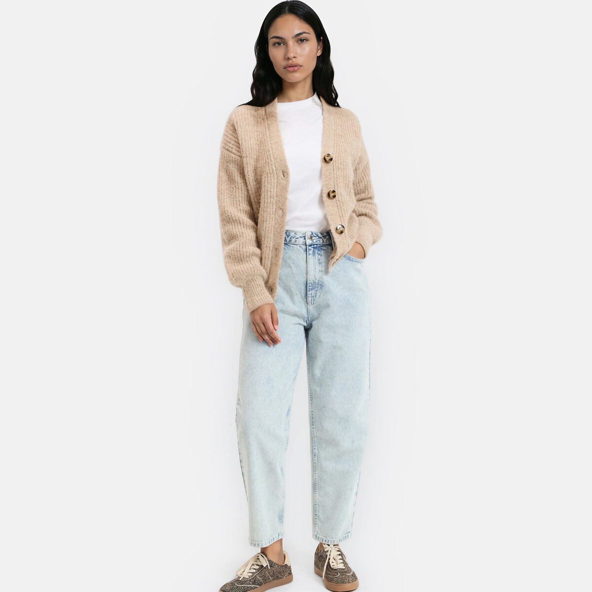 Signatures Gildas Cardigan with V-Neck in Alpaca Mix beige marl, LA REDOUTE COLLECTIONS