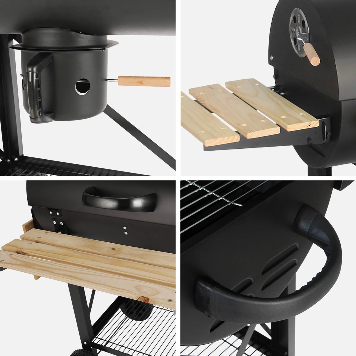 Barbecue charbon de bois, grill et fumoir américain, roues et tablettes rabattables SERGE noir, SWEEEK