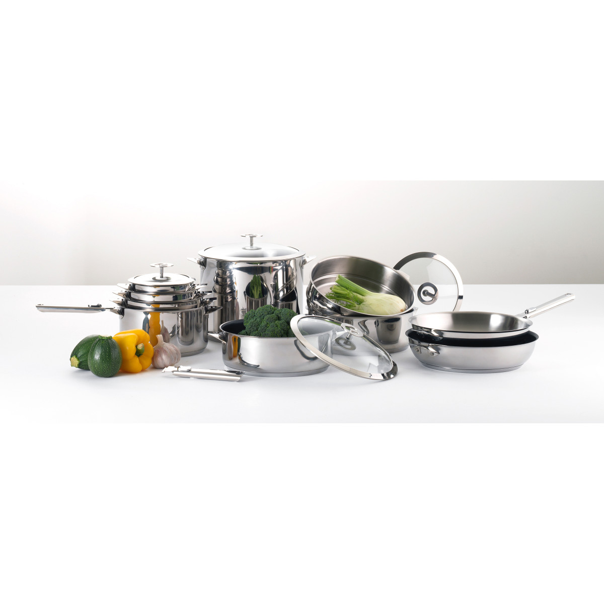 Set poêle 32 cm revêtement céramique avec poignée inox et anses amovibles - ECLIPSE acier, CUISINOX