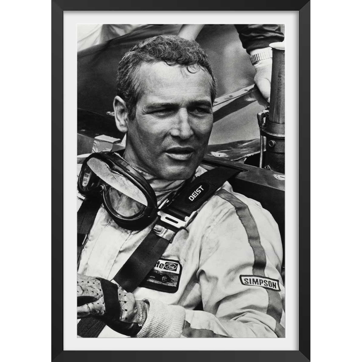 Affiche scène de film Paul Newman dans Indianapolis, 1969 affiche + cadre en bois - noir, HEXOA