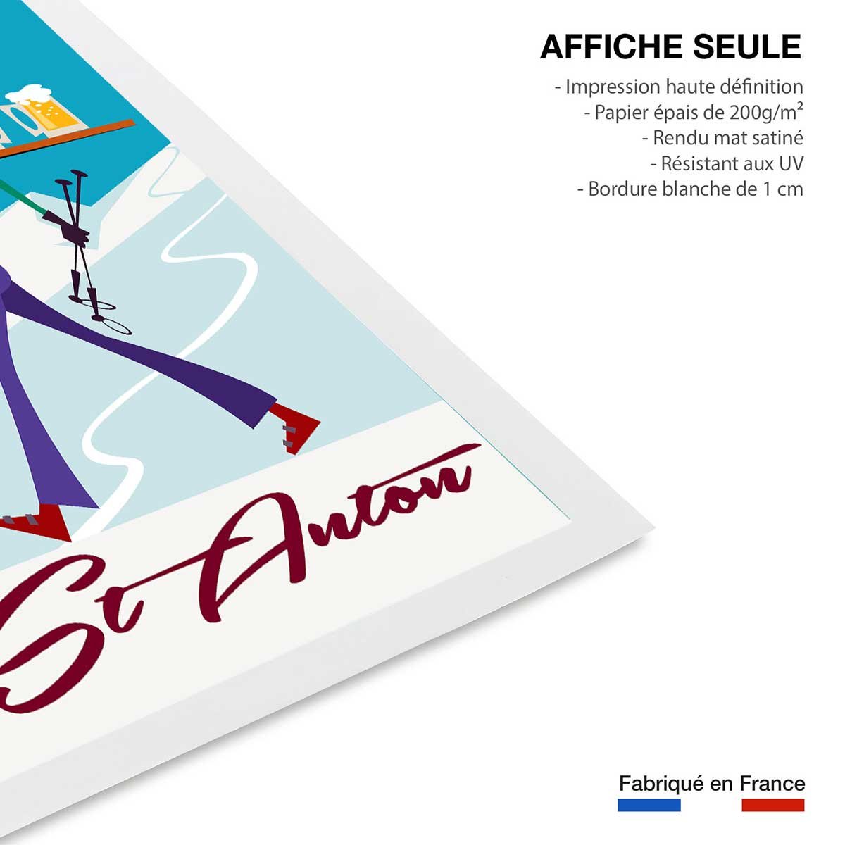 Poster retro chope à st anton affiche seule, HEXOA