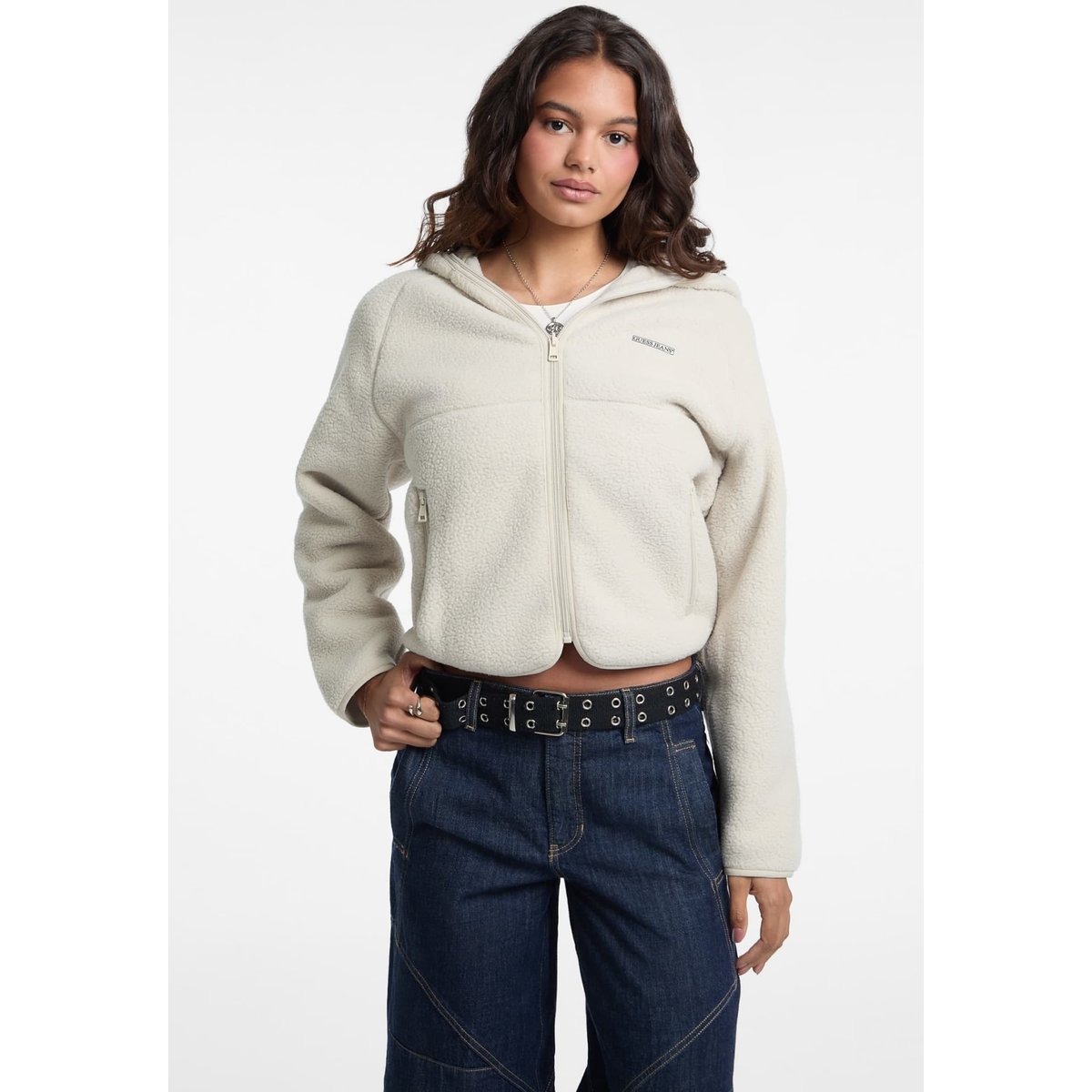 Veste Sherpa À Capuche crème, GUESS JEANS