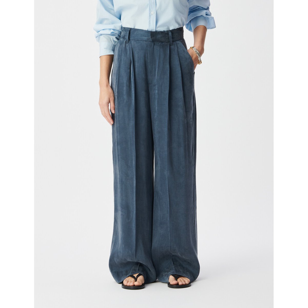 Pantalon de tailleur large à pinces marine, IKKS