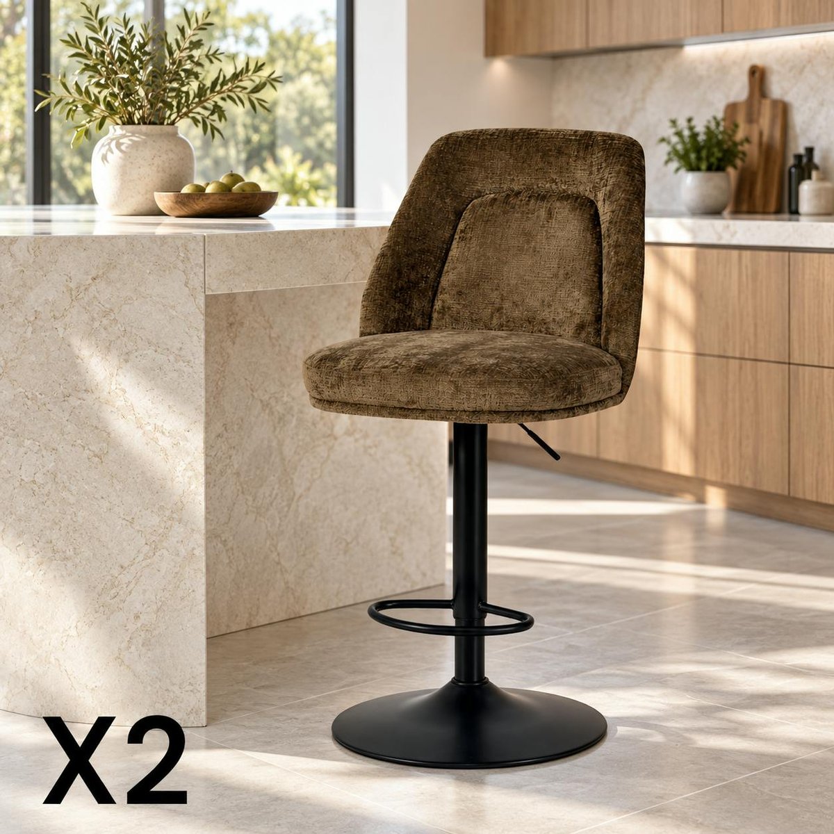Chaise de bar pivotante et réglable (lot de 2) IENA marron, PIER IMPORT