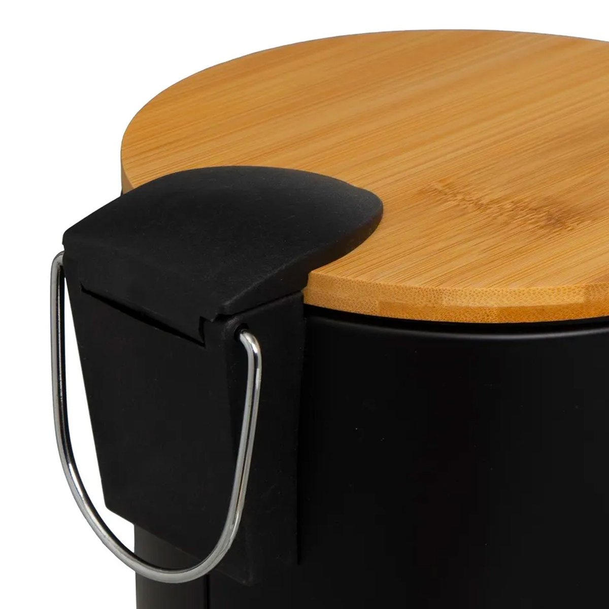 Poubelle de salle de bain en métal noir et bambou 5L noir, WADIGA
