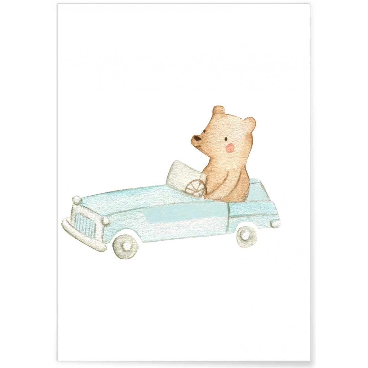 Affiche Enfant Ours Voiture blanc, L'AFFICHERIE