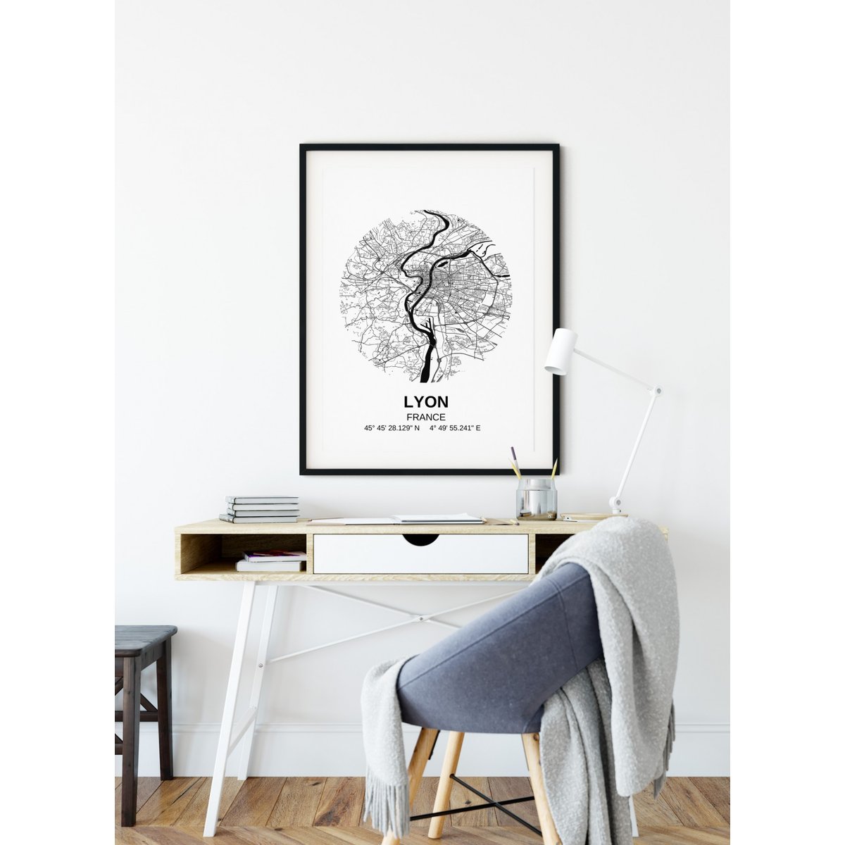 Poster Carte Lyon blanc, L'AFFICHERIE