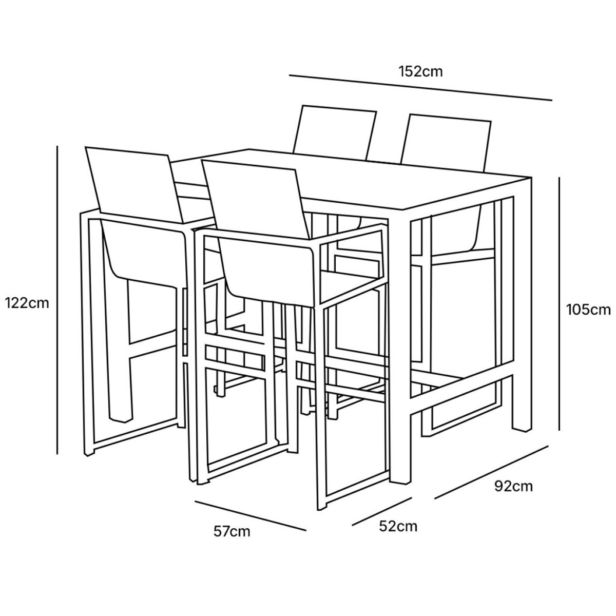 Ensemble en aluminium, 4 chaises hautes BARSET blanc, WILSA GARDEN