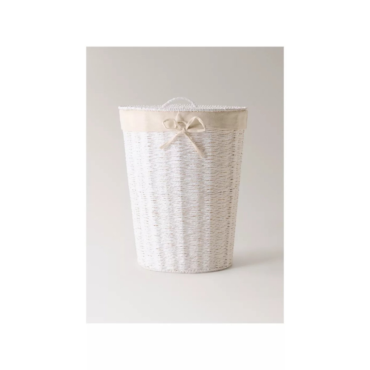 Grand panier à linge en papier tressé rond blanc, MANGO HOME