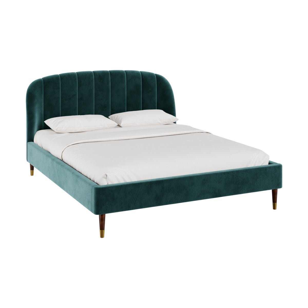 Lit double en velours et pieds - GALA vert, MAISON PAVANE