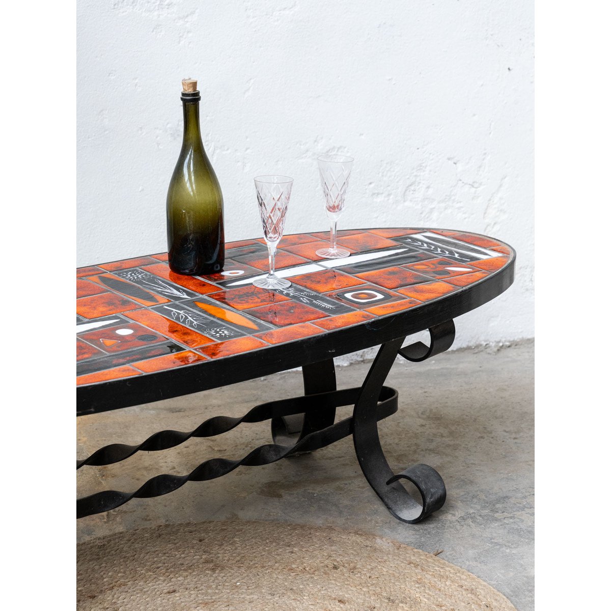 Table basse ovale en céramique orange et noir Donna N°1602 - Bon état orange, DEBONGOUT