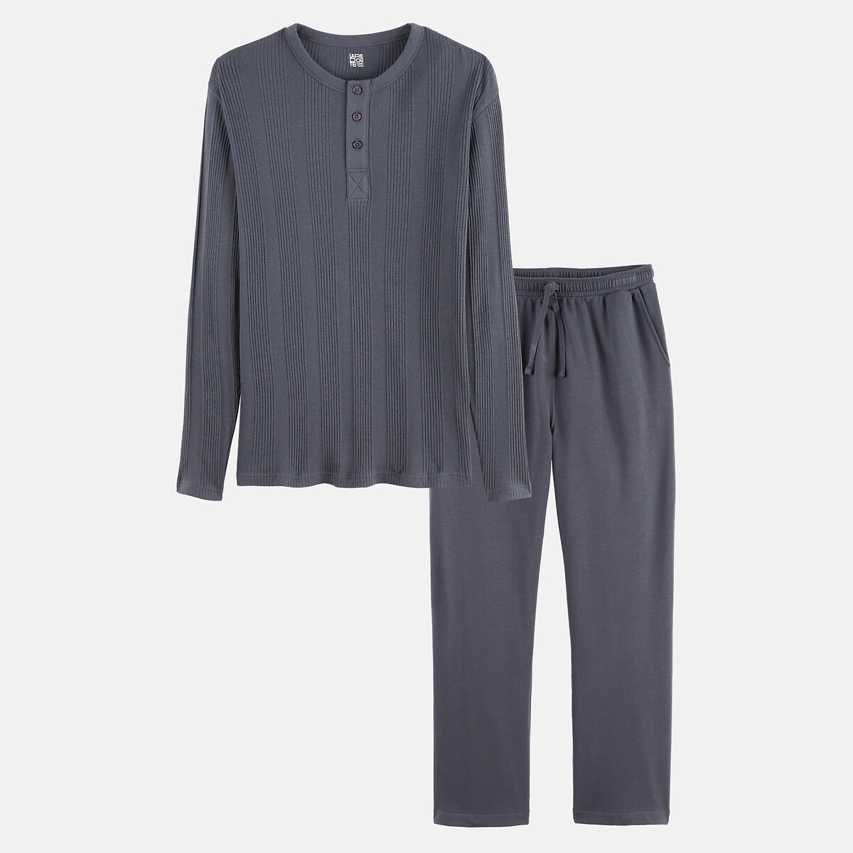 Pijama de dos piezas: camiseta de manga larga de punto y pantalones de felpa azul marino, LA REDOUTE COLLECTIONS