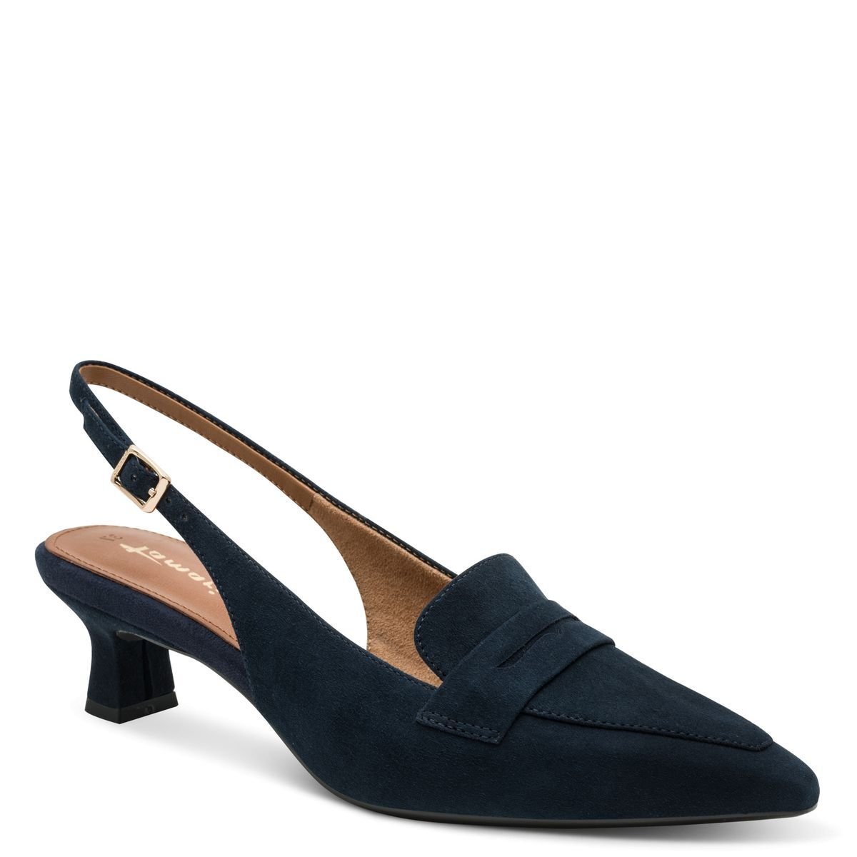 escarpin en cuir bleu marine, TAMARIS