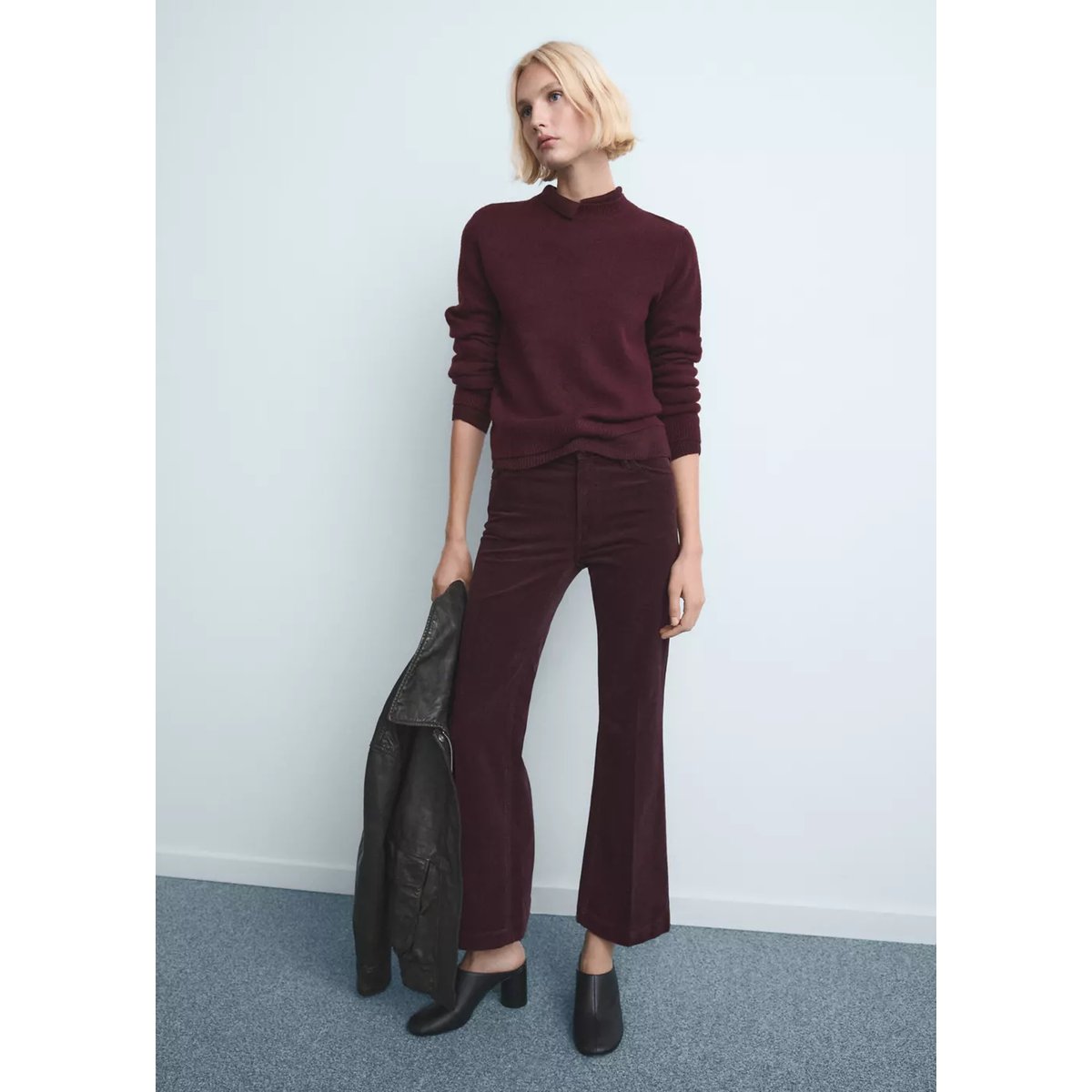 Jean flare velours côtelé lie de vin, MANGO